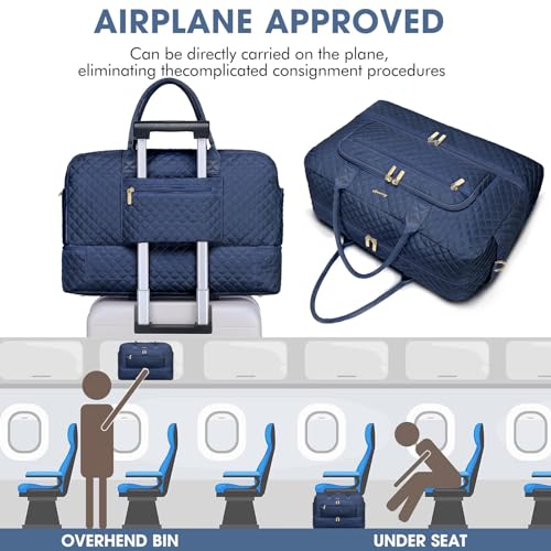 LUOCIP Large Women Travel Duffle Bag - Carry on Overnight Bag Weekend Travel Duffel Tote Bag Yoga Gym Bag with Wet Pocket Toiletry Weekender Overnight Bag for Travel Business Trips Sport Hospital Navy - Image 5
