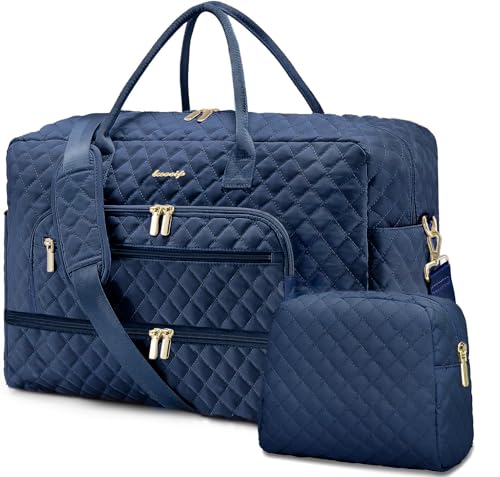 LUOCIP Large Women Travel Duffle Bag - Carry on Overnight Bag Weekend Travel Duffel Tote Bag Yoga Gym Bag with Wet Pocket Toiletry Weekender Overnight Bag for Travel Business Trips Sport Hospital Navy - Image 1