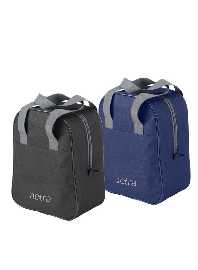 Actra Prima Fabric Lunch Bag for Men, Women and Kids | Tiffin Carrier for Office| Waterproof Lunch Tote (Pack of 2,Black, Navy Blue, 8 Litre) - Image 1