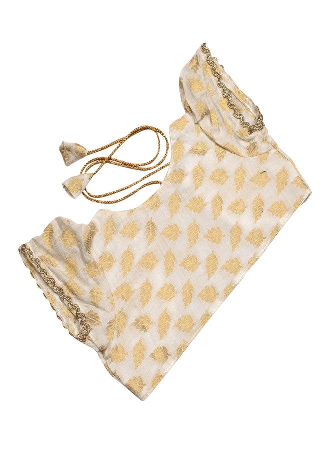 Picksparrow Baby Girl Knee-Length Tissue Frock/Traditional Dress/Ethnicwear with Jacket and Hair Clip (Aliya) (0-6 Months, Offwhite) - Image 5