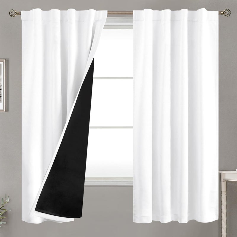 BGment Pure White 100% Blackout Curtains 63 Inches Long with Thermal Insulated Liner  Rod Pocket and Back Tab Double Layer Full Room Darkening Window Curtain for Bedroom  2 Panels  Each 38 x 63 Inch - Image 1