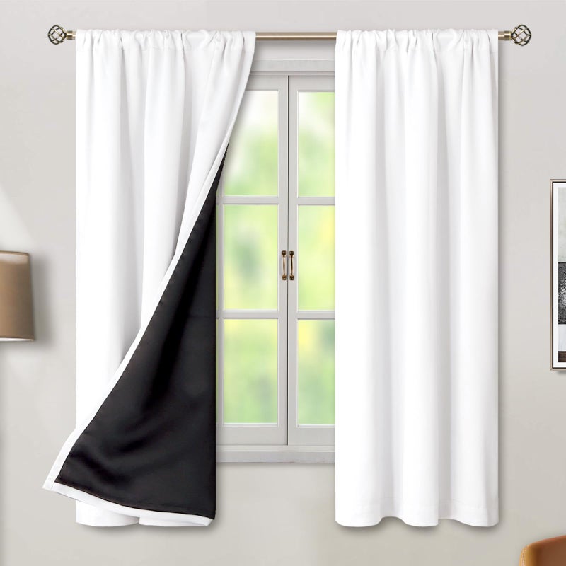 BGment Pure White 100% Blackout Curtains 63 Inches Long with Thermal Insulated Liner  Rod Pocket and Back Tab Double Layer Full Room Darkening Window Curtain for Bedroom  2 Panels  Each 38 x 63 Inch - Image 2