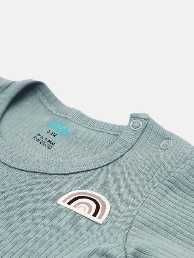 Babies Basic Premium Ribbed Cotton Printed Short Sleeves Romper and Pyjama Set - Image 5