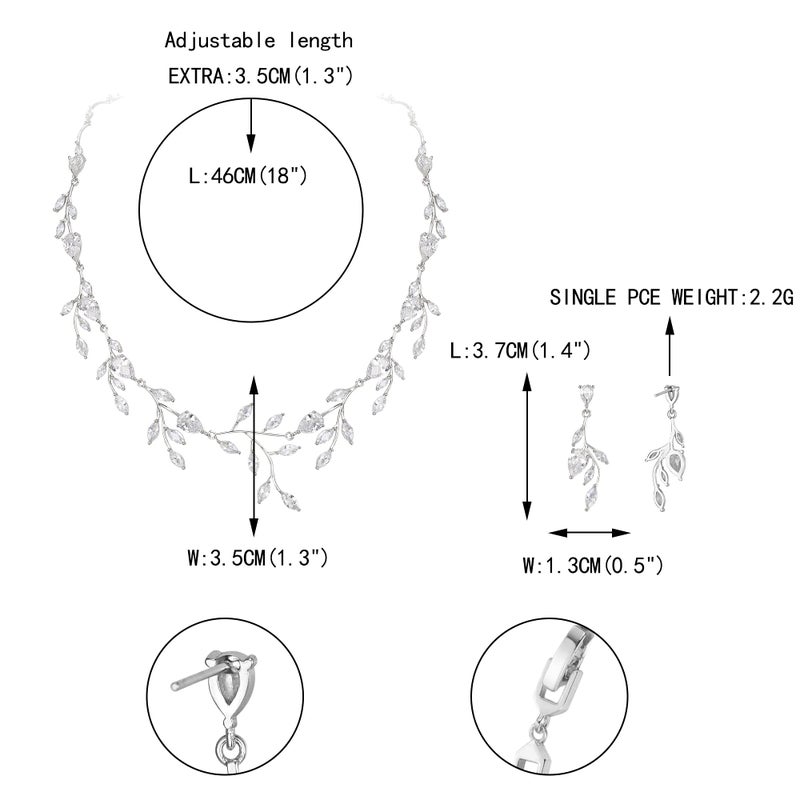 EVER FAITH Wedding Jewelry for Bride Women Bridesmaid, Sparkly White Cubic Zirconia Pear-Shaped Birthstone Leaf Necklace Earrings Set for Prom Clear Silver-Plated-Brass - Image 5