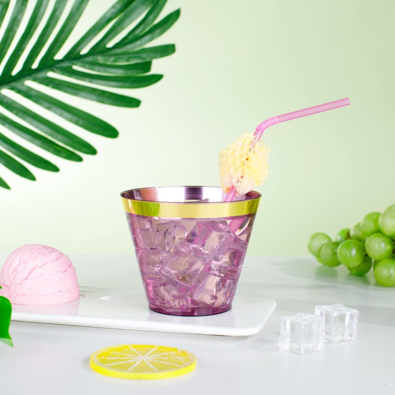 LUODA 150PCS Purple Plastic Cups 9oz Purple Disposable Cups with Gold Rim  Old Fashioned Tumblers Gold Rimmed Plastic Cups for Any occasion: Weddings  Parties  Business Events - Image 4