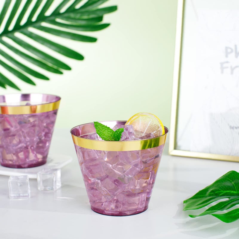 LUODA 150PCS Purple Plastic Cups 9oz Purple Disposable Cups with Gold Rim  Old Fashioned Tumblers Gold Rimmed Plastic Cups for Any occasion: Weddings  Parties  Business Events - Image 5