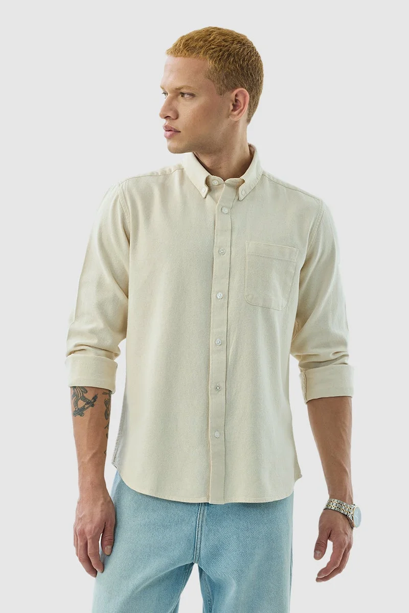 SNITCH Beige Solid Long Sleeve Slim Fit Shirt