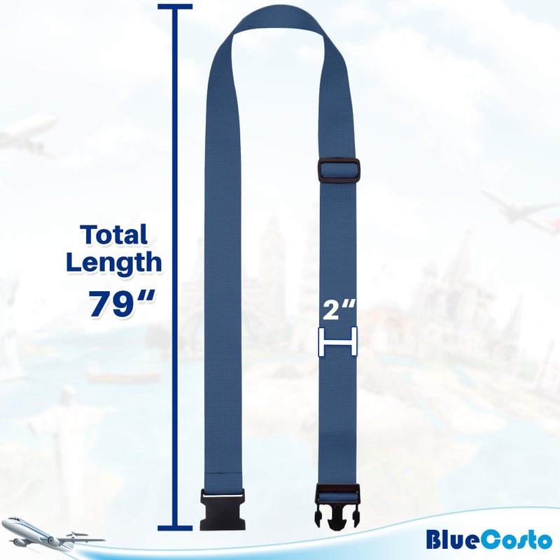 BlueCosto Luggage Straps for Suitcases TSA Approved - Navy Blue, 4 PK - Premium Nylon Belts for Suitcase, Briefcase & Travel Bag - Adjustable Strap Length 46" - 78"  - Image 3