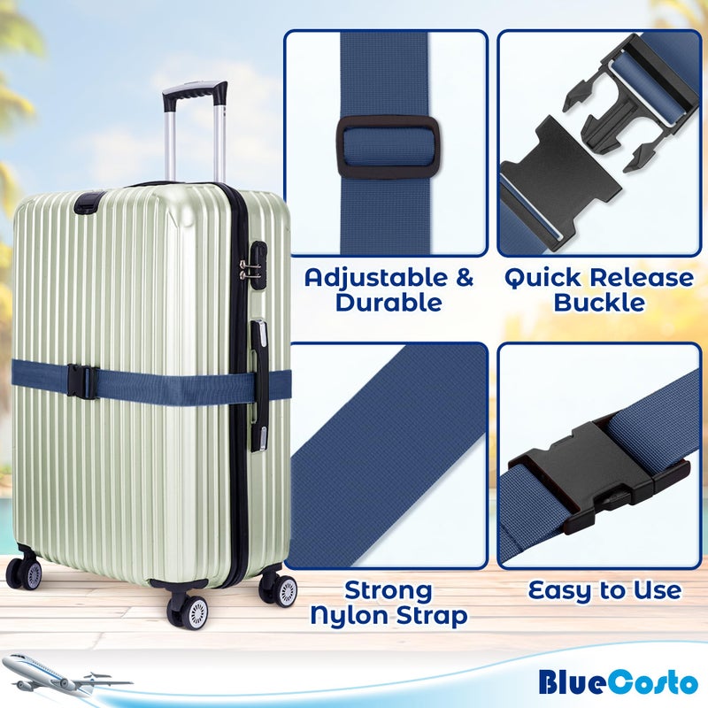 BlueCosto Luggage Straps for Suitcases TSA Approved - Navy Blue, 4 PK - Premium Nylon Belts for Suitcase, Briefcase & Travel Bag - Adjustable Strap Length 46" - 78"  - Image 2