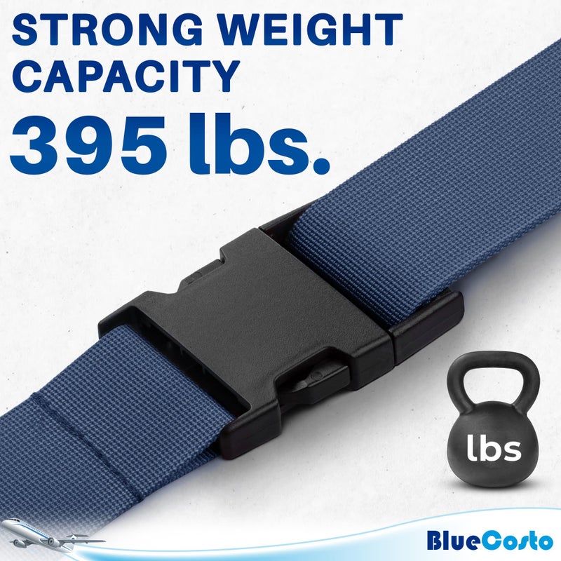 BlueCosto Luggage Straps for Suitcases TSA Approved - Navy Blue, 4 PK - Premium Nylon Belts for Suitcase, Briefcase & Travel Bag - Adjustable Strap Length 46" - 78"  - Image 4