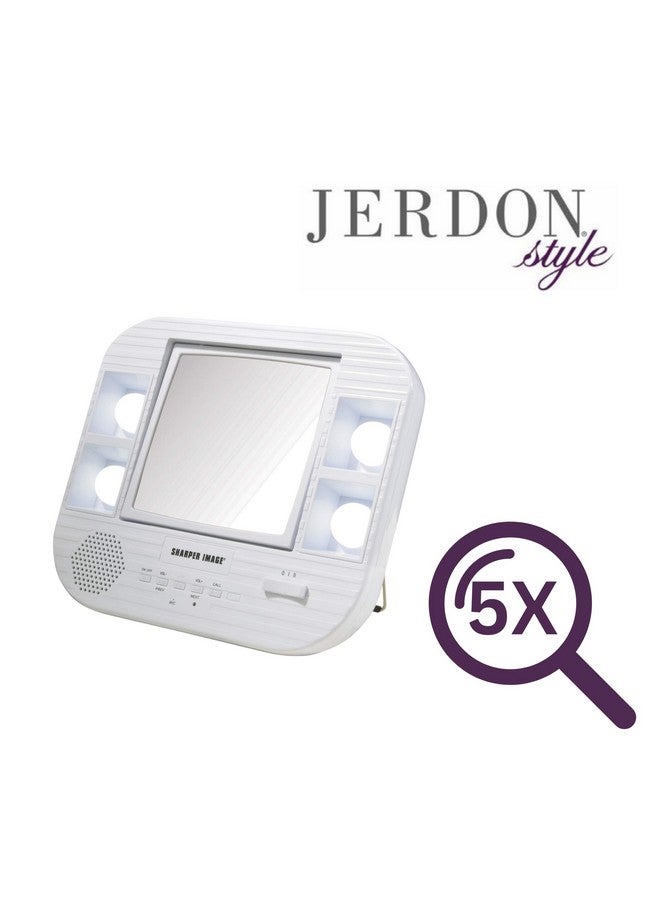 جيردون مرآة مكياج بلوتوث ذات وجهين مع مرآة زينة بأضواء مع تكبير 5X وإعدادات إضاءة متعددة موديل قاعدة بيضاء J1025 - Image 3