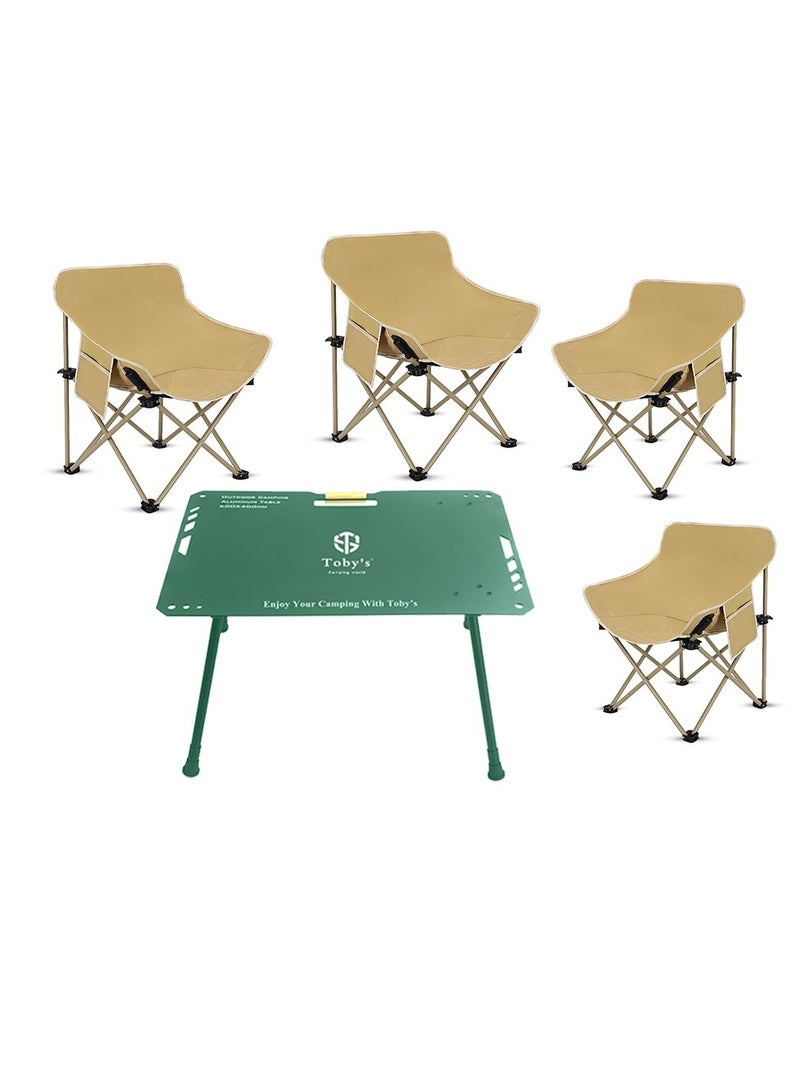 توبيز طاولة توبـي الخضراء القابلة للطي من الألمنيوم خفيفة الوزن مع 4 كراسي تخييم مبطنة بظهر مرتفع – ارتفاع قابل للتعديل، دعم قوي، ومجموعة محمولة للأنشطة الخارجية - Image 1