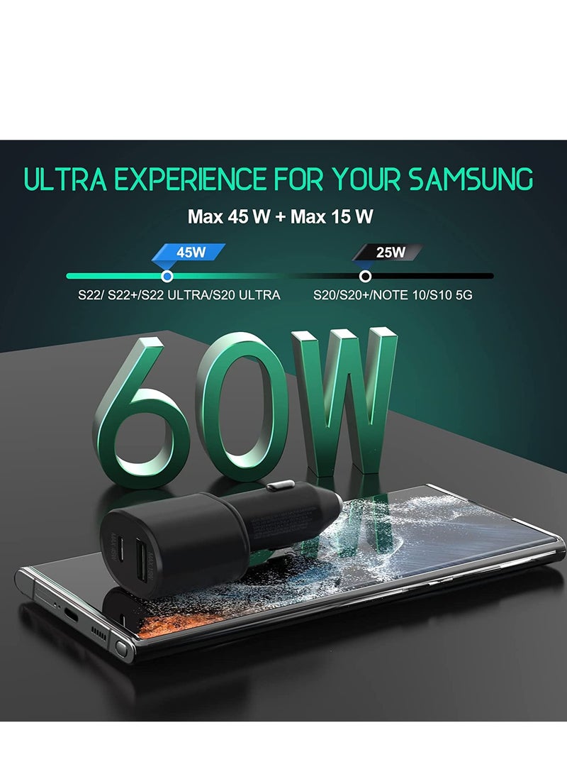 USB C Car Charger,60W Super Fast Car Charger(45W+15W) PDQC 2.0 3A with USB C to C Cable for Samsung A55 A54 A53 A34 M33 M13 S24 Ultra S23 Ultra S23 FE Z Flip 5 Z Fold 5 Pixel 8/7/6,Black - Image 5
