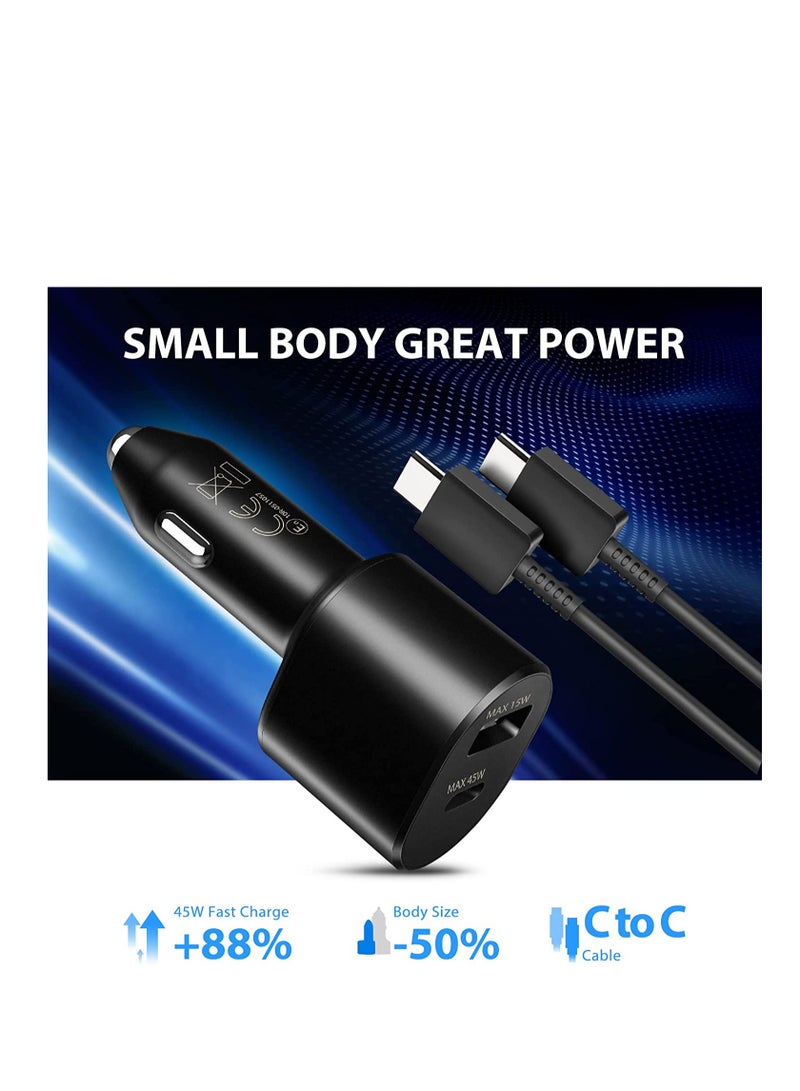 USB C Car Charger,60W Super Fast Car Charger(45W+15W) PDQC 2.0 3A with USB C to C Cable for Samsung A55 A54 A53 A34 M33 M13 S24 Ultra S23 Ultra S23 FE Z Flip 5 Z Fold 5 Pixel 8/7/6,Black - Image 3