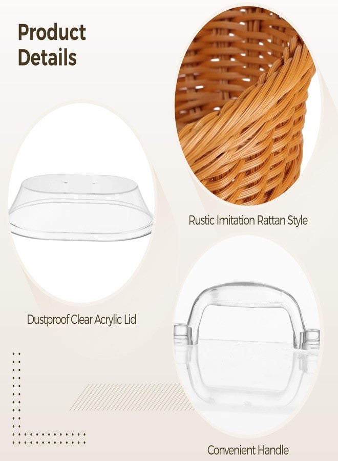 Homaisson 2 PCS Bread Fruit Baskets with Lid - 14 x 10 Inch Wicker Bread Basket with Acrylic Lid, Woven Bread Basket Fruit Tray with Clear Cover, Rattan Food Serving Tray for Home Picnics Bakery Storage - Image 3