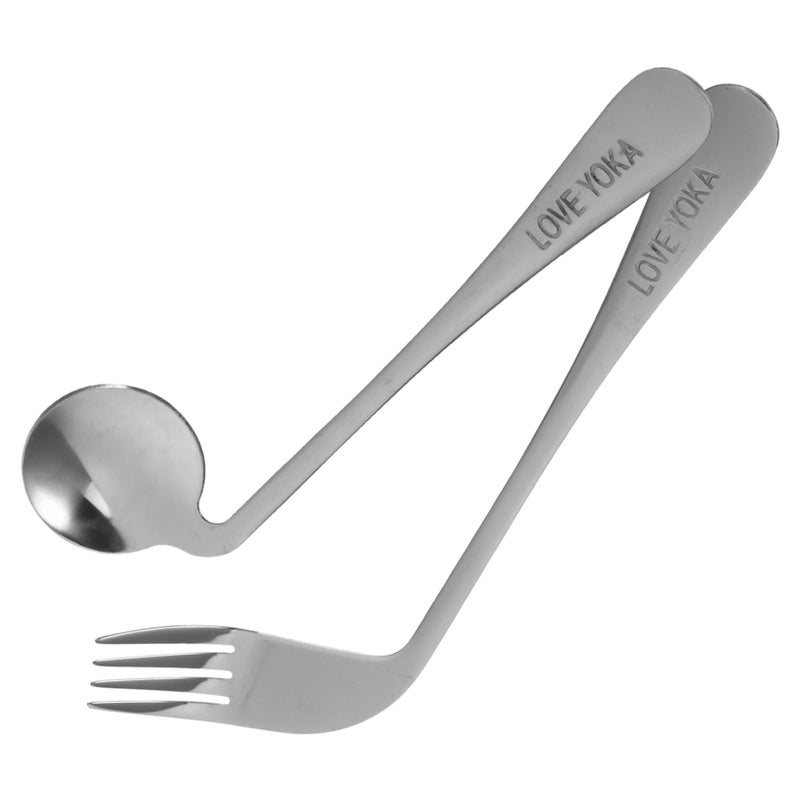 Stainless Steel Angled Spoon Fork Assistive Tableware for Elderly Patients Easy Use Utensils - Image 1