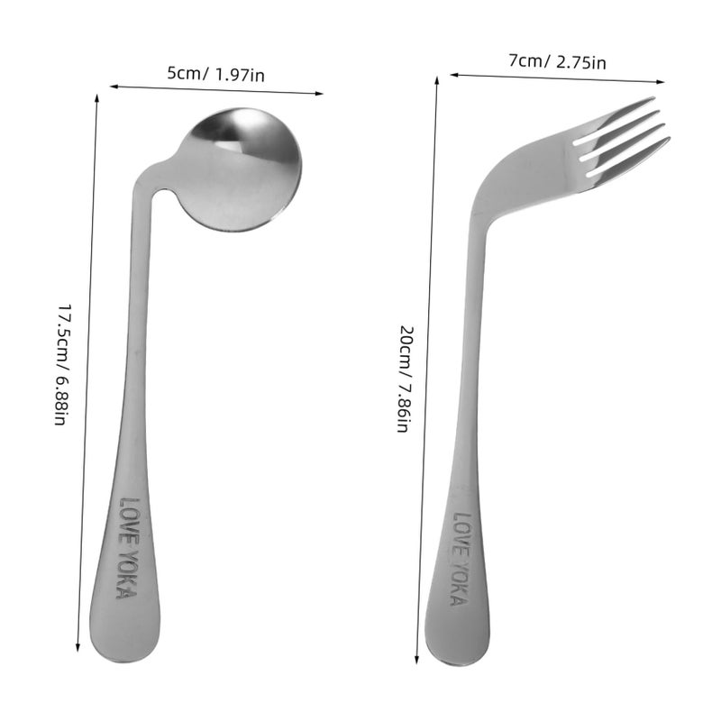 Stainless Steel Angled Spoon Fork Assistive Tableware for Elderly Patients Easy Use Utensils - Image 2