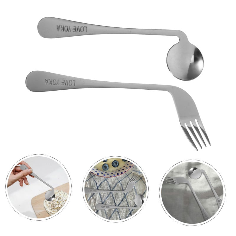 Stainless Steel Angled Spoon Fork Assistive Tableware for Elderly Patients Easy Use Utensils - Image 5