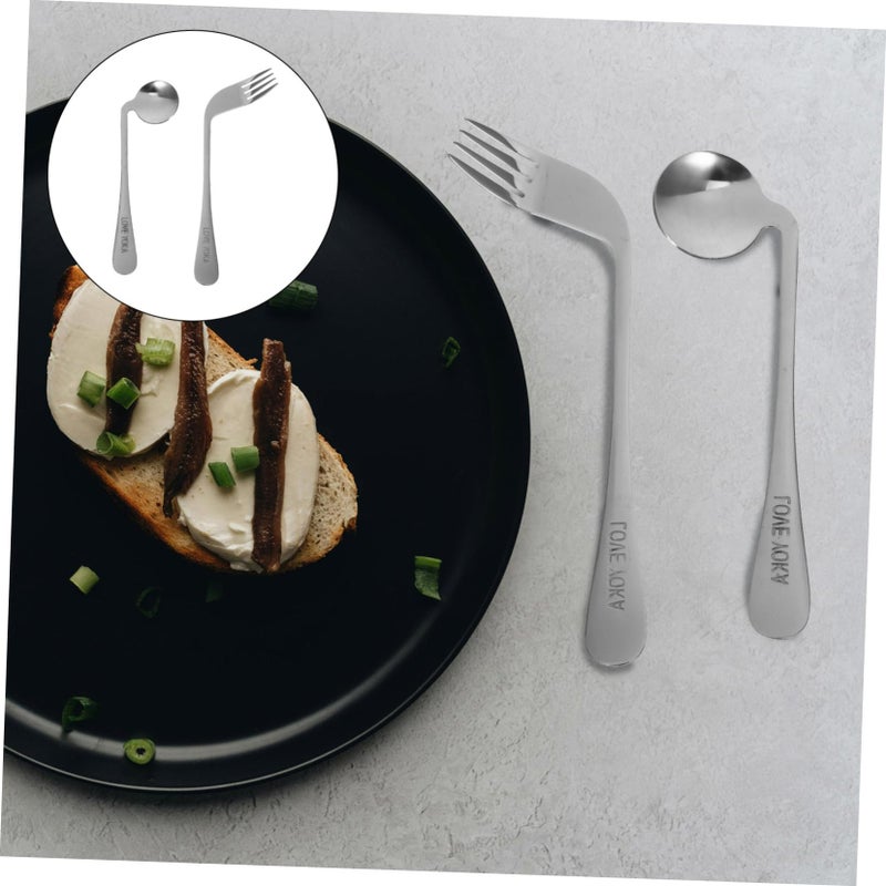 Stainless Steel Angled Spoon Fork Assistive Tableware for Elderly Patients Easy Use Utensils - Image 4
