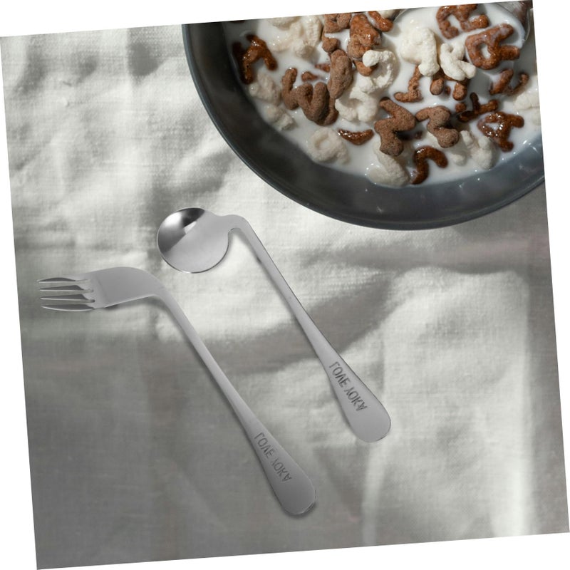 Stainless Steel Angled Spoon Fork Assistive Tableware for Elderly Patients Easy Use Utensils - Image 3