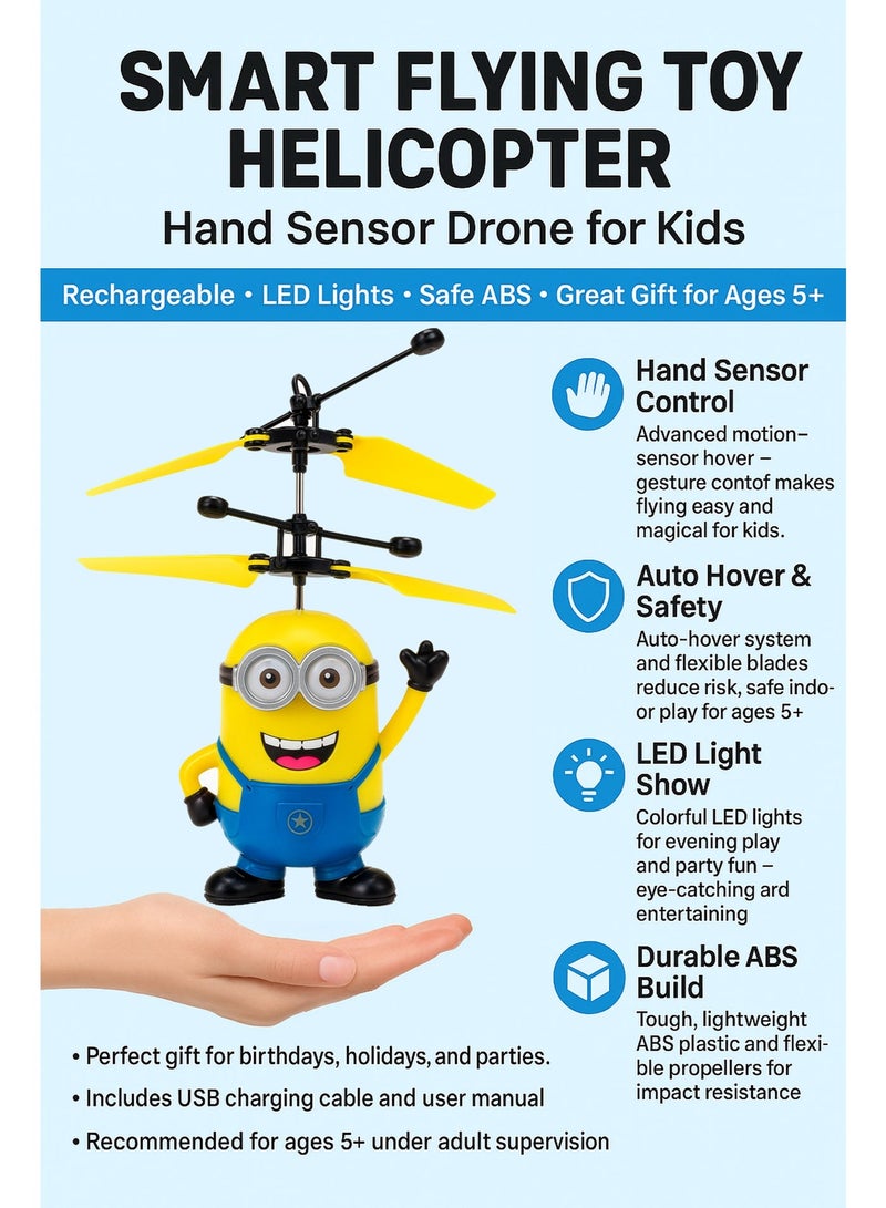 Minion Helicopter Minion Induction Flying Toy Drone – Rechargeable Hand Sensor Control Aircraft with Remote, LED Light Mini Helicopter for Kids, Auto Hover Motion Sensor Drone Toy, Durable Flying Minion Toy Gift for Boys & Girls Ages 5+ - Image 2