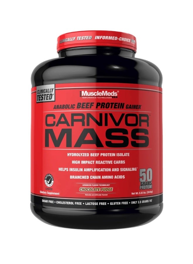 MUSCLEMEDS Carnivor Mass Anabolic Beef Protein Gainer Chocolate Fudge Flavor 5.83 Lbs.  - Image 1