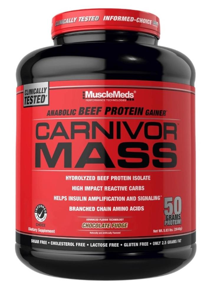 MUSCLEMEDS مكمل غذائي كارنيفور ماس أنابوليك بيف بروتين جينر بنكهة فادج الشوكولاتة 5.83 رطل. - Image 1