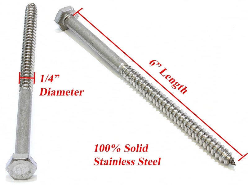 Bolt Dropper 1/4" x 6" Hex Head Lag Bolt Screws, (10 Pack), 304 (18-8) Stainless Steel Coach Bolts/Large Screws for Wood with Plain Finish - Image 2