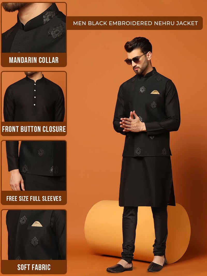 KISAH Nehru Jacket for Men – Embroidered Cotton Blend Modi Jacket | Ethnic & Formal Waist Coat for Weddings, Parties & Office Wear - Image 2