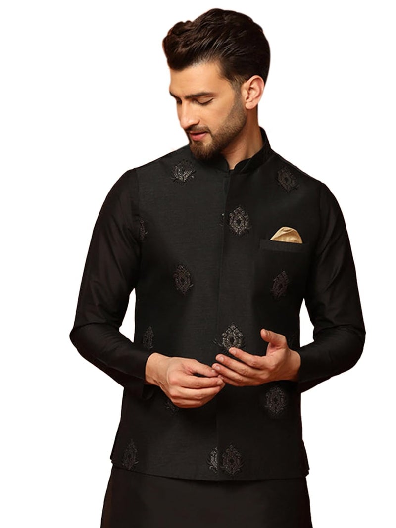 KISAH Nehru Jacket for Men – Embroidered Cotton Blend Modi Jacket | Ethnic & Formal Waist Coat for Weddings, Parties & Office Wear - Image 1