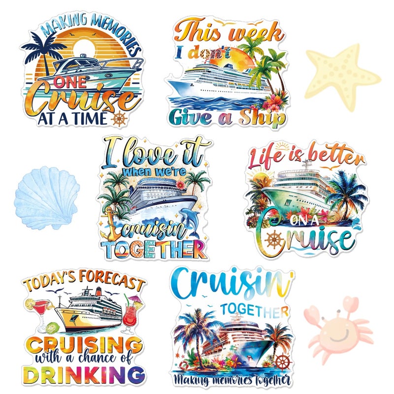 Wxiben Cruise Door Decorations Magnetic - 6 Pcs Sea Navigation Cruise Door Magnets Funny Nautical Cruise Ship Door Decorations Magnets Sticker Decals for Carnival Stateroom Cabin Party Decor - Image 1