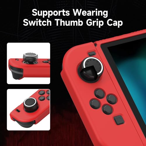 JINGDU Protective Case Compatible with Nintendo Switch 2017, TPU Case Accessory for Switch Console and Grip Joy-Con, Switch Protector with 4 Thumb Grips, Red Spider Web - Image 4