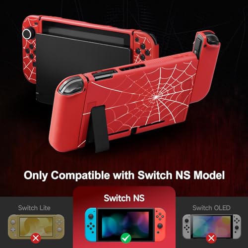 JINGDU Protective Case Compatible with Nintendo Switch 2017, TPU Case Accessory for Switch Console and Grip Joy-Con, Switch Protector with 4 Thumb Grips, Red Spider Web - Image 2