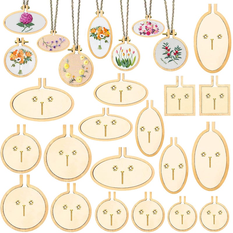 ZOCONE 18 Pack Mini Embroidery Hoops Small Round Oval Wood Hoops for DIY Embroidery Jewelry