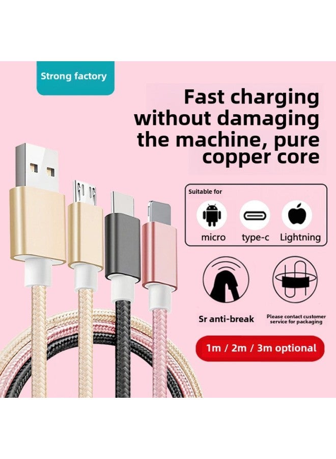 Applicable To Apple 13 Data Cable Braided Android Charging Cable Type-c Huawei Mobile Phone 2A Fast Charging Cable 1 M 2m-Color:Elegant Silver-Model:type-c Interface 1 M - Image 1