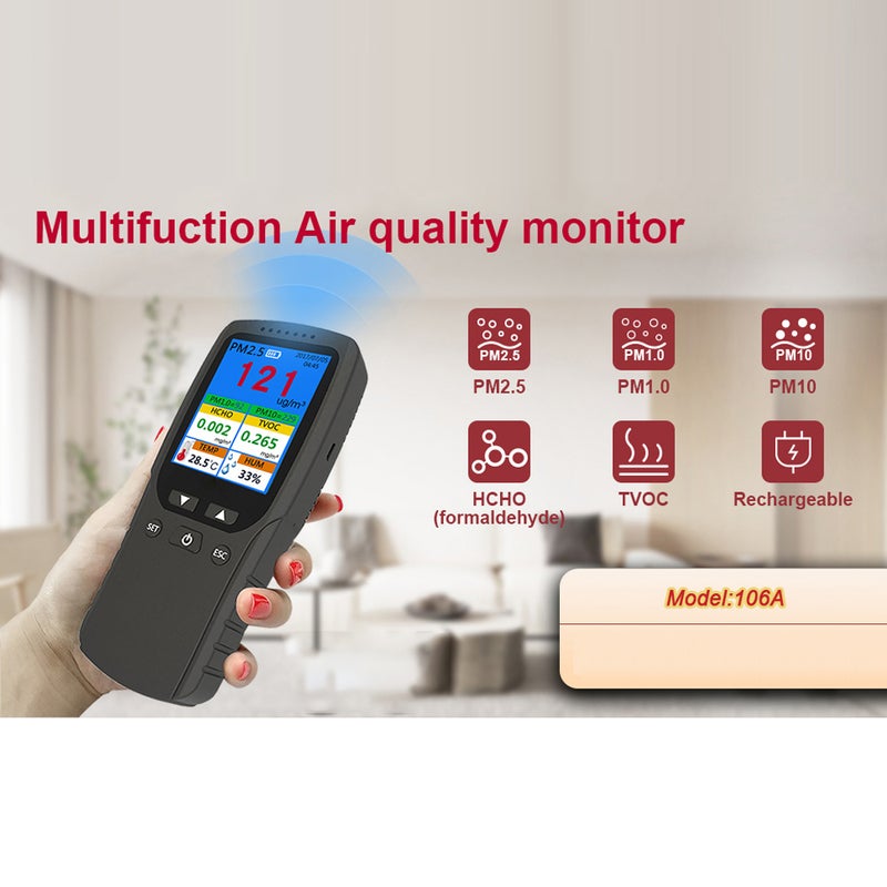 مكشف PM2.5 المحمول الداخلي ومقياس حرارة ورطوبة متعدد الوظائف ومكشف الهواء الرقمي الشاشة LCD المنزلي ومحليل جودة الهواء الذكي ومُراقب تلوث الهواء المنزلي - Image 5