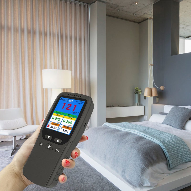 مكشف PM2.5 المحمول الداخلي ومقياس حرارة ورطوبة متعدد الوظائف ومكشف الهواء الرقمي الشاشة LCD المنزلي ومحليل جودة الهواء الذكي ومُراقب تلوث الهواء المنزلي - Image 4