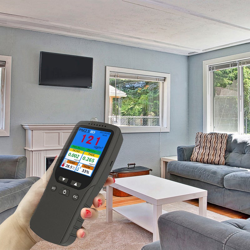 مكشف PM2.5 المحمول الداخلي ومقياس حرارة ورطوبة متعدد الوظائف ومكشف الهواء الرقمي الشاشة LCD المنزلي ومحليل جودة الهواء الذكي ومُراقب تلوث الهواء المنزلي - Image 2