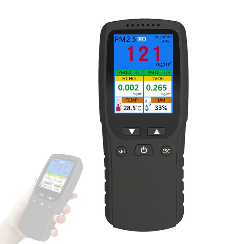 مكشف PM2.5 المحمول الداخلي ومقياس حرارة ورطوبة متعدد الوظائف ومكشف الهواء الرقمي الشاشة LCD المنزلي ومحليل جودة الهواء الذكي ومُراقب تلوث الهواء المنزلي - Image 1