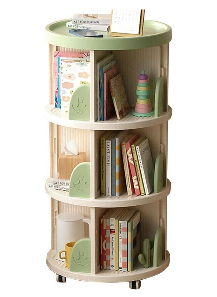 XiuWoo 3-Tier Floor-Standing Revolving Bookcase Bookshelf, Book Display Storage Rack Bookshelf Tower for Small Space, Bedroom Living Room Corner Shelving Unit with Wheels 360° Rotation Design,Green - Image 1