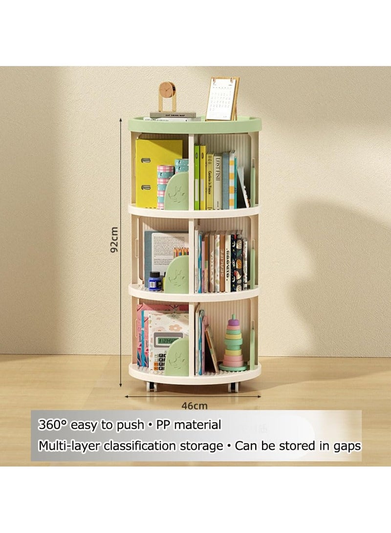 XiuWoo 3-Tier Floor-Standing Revolving Bookcase Bookshelf, Book Display Storage Rack Bookshelf Tower for Small Space, Bedroom Living Room Corner Shelving Unit with Wheels 360° Rotation Design,Green - Image 2