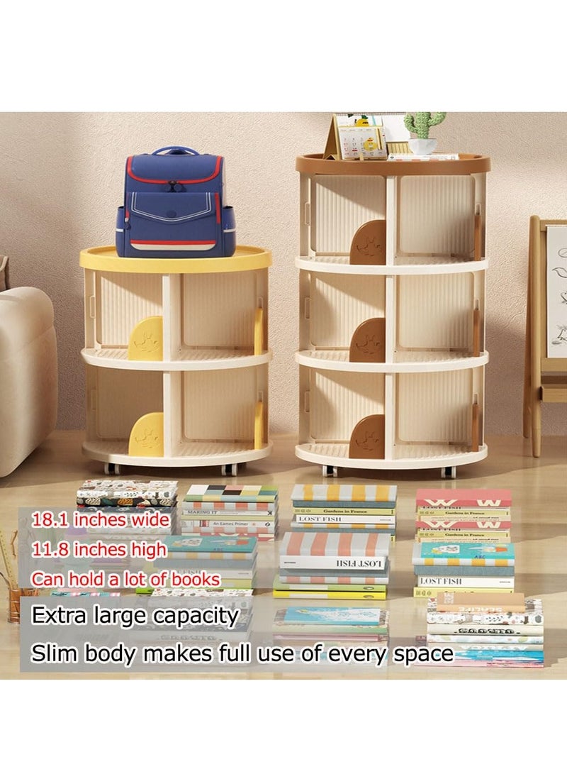 XiuWoo 3-Tier Floor-Standing Revolving Bookcase Bookshelf, Book Display Storage Rack Bookshelf Tower for Small Space, Bedroom Living Room Corner Shelving Unit with Wheels 360° Rotation Design,Green - Image 3
