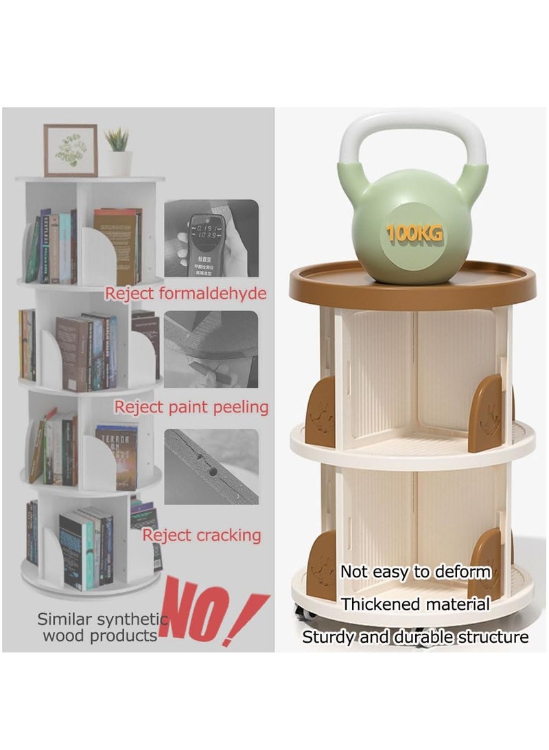 XiuWoo 3-Tier Floor-Standing Revolving Bookcase Bookshelf, Book Display Storage Rack Bookshelf Tower for Small Space, Bedroom Living Room Corner Shelving Unit with Wheels 360° Rotation Design,Green - Image 4