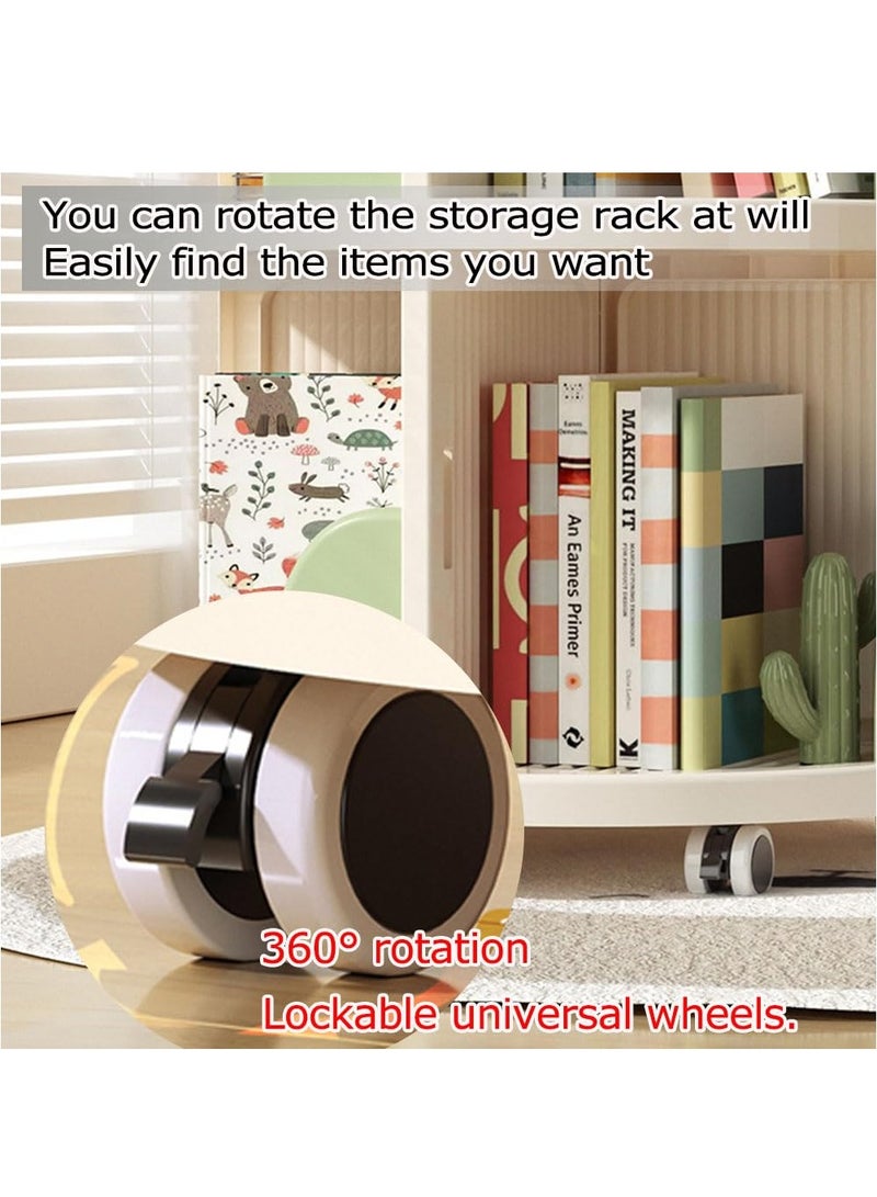 XiuWoo 3-Tier Floor-Standing Revolving Bookcase Bookshelf, Book Display Storage Rack Bookshelf Tower for Small Space, Bedroom Living Room Corner Shelving Unit with Wheels 360° Rotation Design,Green - Image 5