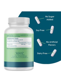 BESTVITE Vitamin B-6 200mg (120 Vegetarian Capsules) - No Stearates - No Flow Agents - Vegan - Non GMO - Gluten Free  - Image 2