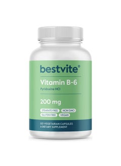 BESTVITE Vitamin B-6 200mg (120 Vegetarian Capsules) - No Stearates - No Flow Agents - Vegan - Non GMO - Gluten Free  - Image 1