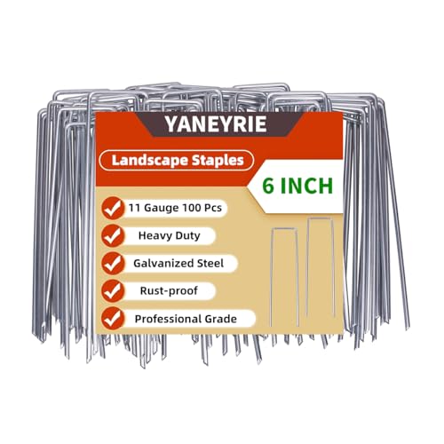 YANEYRIE Galvanized U-Shaped Garden Stakes, 6 Inch 100 Pcs Landscape Staples, Ground Stakes, for Decoration Weed Barrier Fabric, Irrigation Tubing, Holding Fence, Tarpaulin (100, 6 INCH) - Image 1