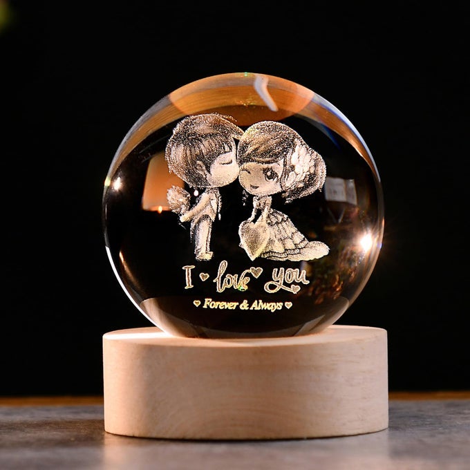 3D COUPLE CRYSTAL BALL VALENTINES GIFTS FOR HER 236 ENGRAVED GLASS COUPLE SPHERE GIFTS WITH COLORFUL LIGHTED BASE DECORATIVE GLASS BALL ROMANTIC ANNIVERSARY DECOR WIFE BIRTHDAY GIFTS