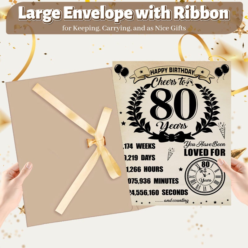 Uiorgui Large 80th Birthday Cards for Men Women, Vintage 1946 Happy 80th Birthday Greeting Card with Envelope Jumbo Eighty Guest Book Cheers to 80 Years Decorations Gifts Party Supplies - Image 3
