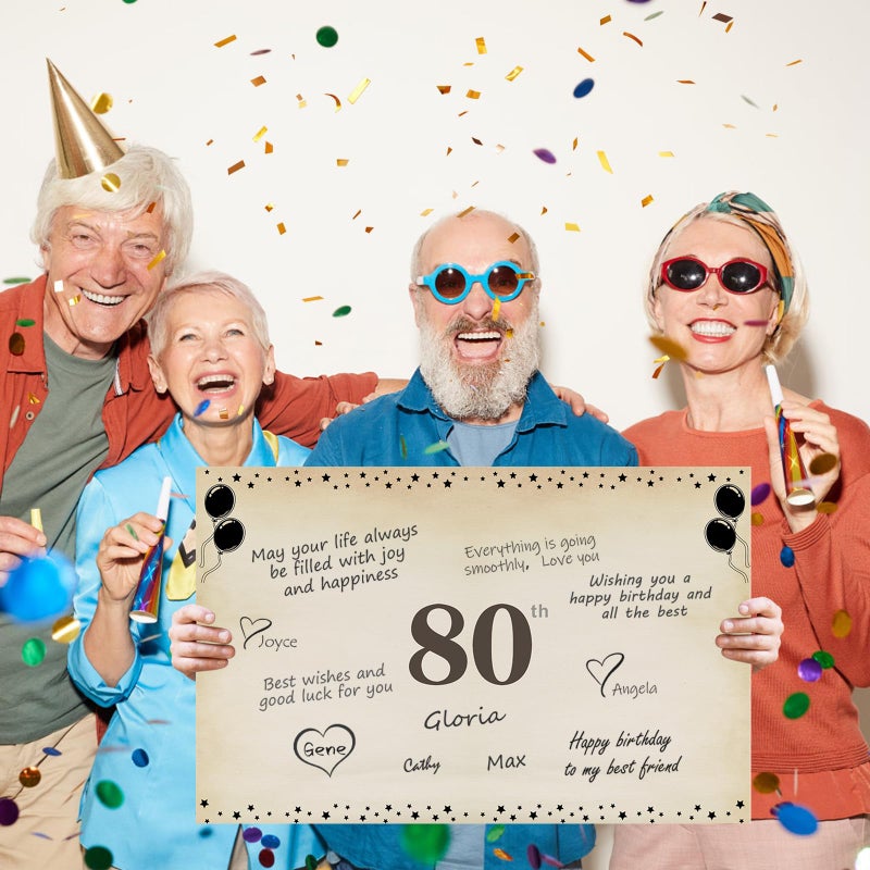 Uiorgui Large 80th Birthday Cards for Men Women, Vintage 1946 Happy 80th Birthday Greeting Card with Envelope Jumbo Eighty Guest Book Cheers to 80 Years Decorations Gifts Party Supplies - Image 4